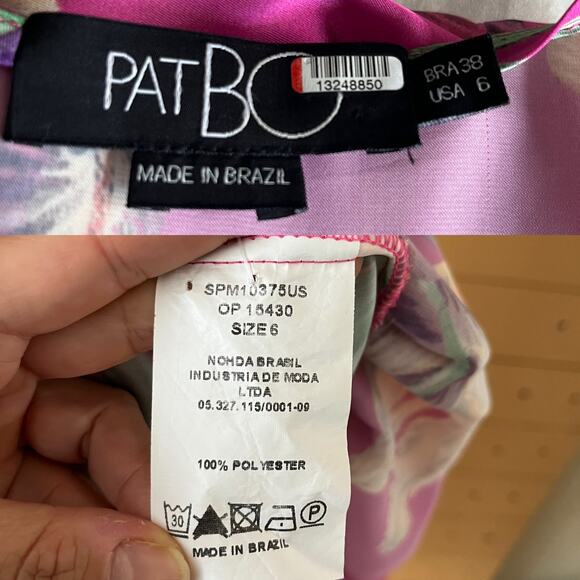 PATBO Grace Floral Dress Satin Puff Sleeve Midi Button Down Influencer US 6 - Picture 9 of 14